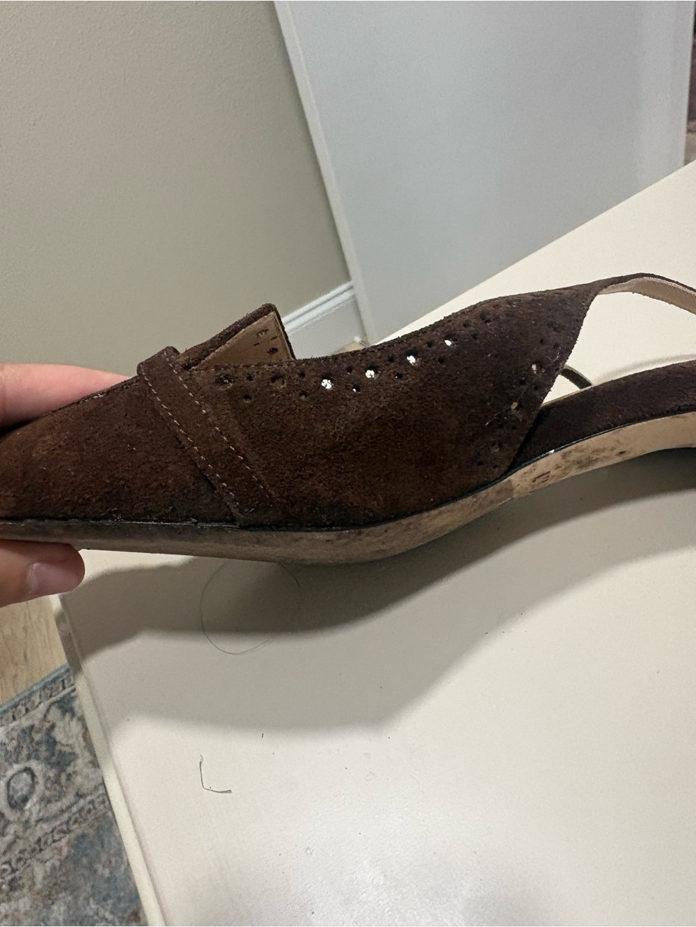 L'AGENCE Dark Brown Suede Pointed Slingback Flats - Picture 3 of 8